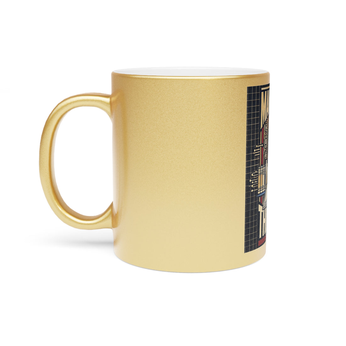 Make America Think Again Metallic Mug — Gold/Silver Political Satire Coffee Cup