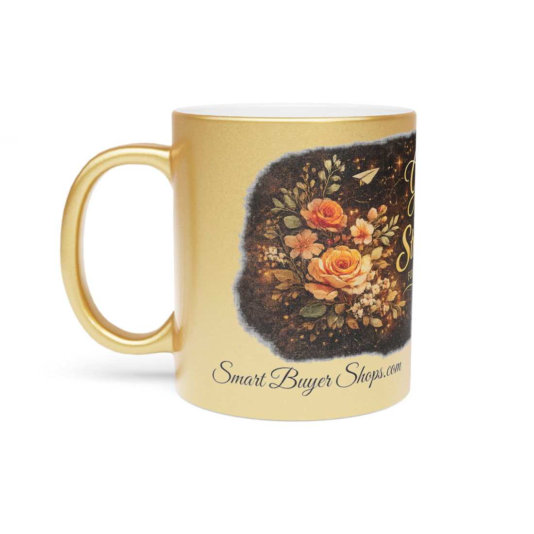 Grace for Today Strength for Tomorrow Metallic Mug — Gold Floral Inspirational Coffee Cup