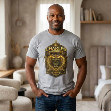 Father's Day Vintage Crest T-Shirt — "Beloved Father" Black Ornate Tee